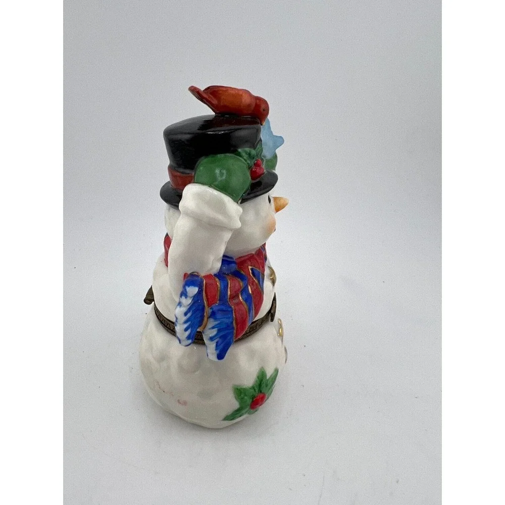Vintage Ceramic Snowman‎ Trinket Figurine Top Hat Multicolor